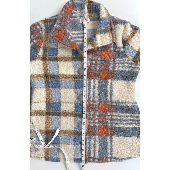 Kamana Retro Plaid Button Front Shacket Size Medium Blue Cream Orange - Picture 12 of 12